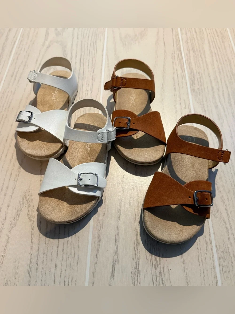 Cat & Jack Toddler Girls Size 8 White Brown Strappy Sandals 2 Pair Lot